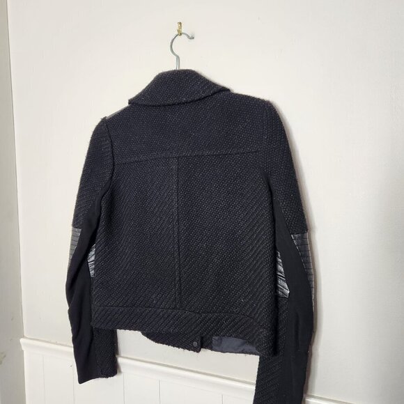 VINCE Black Wool Leather Asymmetrical Moto Style Jacket - Picture 4 of 6